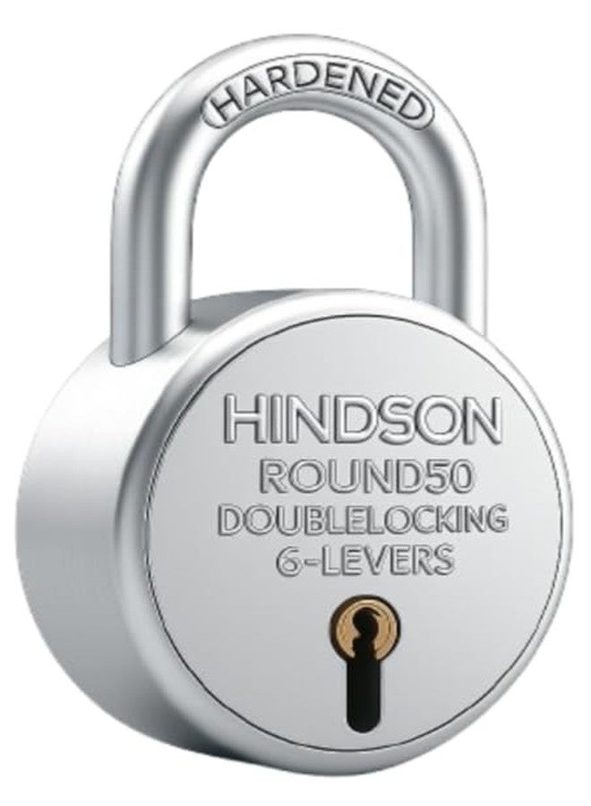 Hindson Round 50 Durable Rust Resistant Safety Padlocks for Door, Shop, and Luggage Security - Pack of 2 - Image 3